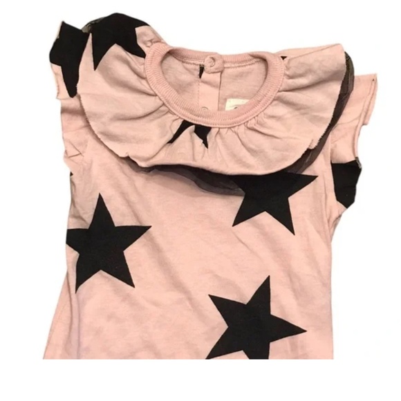 Nununu pink organic cotton starred ⭐️ tulle collar  onsie 0-6 months - Picture 3 of 4